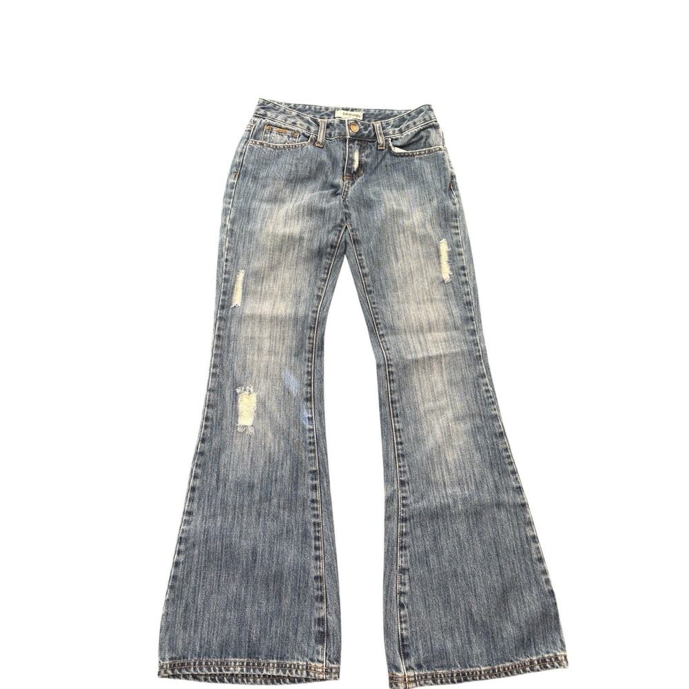 VTG HTF 90s Y2K Grunge Billabong Wide Leg Flare Distressed Jeans Sz 25” Studded